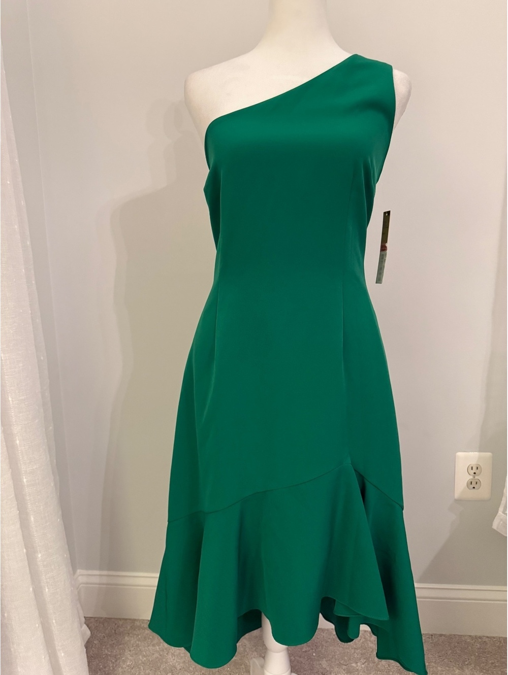Gianni Bini Green One Shoulder Ruffle Hem Midi Dress Size 10 NWT